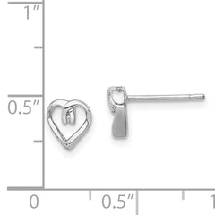 Sterling Silver Diamond Heart Post Earrings with Rhodium Finish