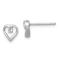 Sterling Silver Rhodium Diamond Heart Post Earrings