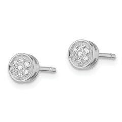 Sterling Silver Rhodium Diamond Circle Post Earrings