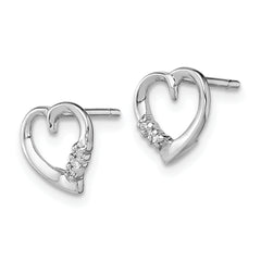Sterling Silver Diamond Heart Earrings with Rhodium Finish, Elegant & Polished