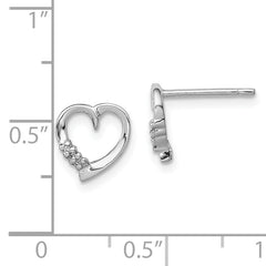 Sterling Silver Diamond Heart Earrings with Rhodium Finish, Elegant & Polished