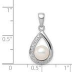 Sterling Silver Rhodium 6mm FW Cltrd Pearl & Diamond Teardrop Pendant