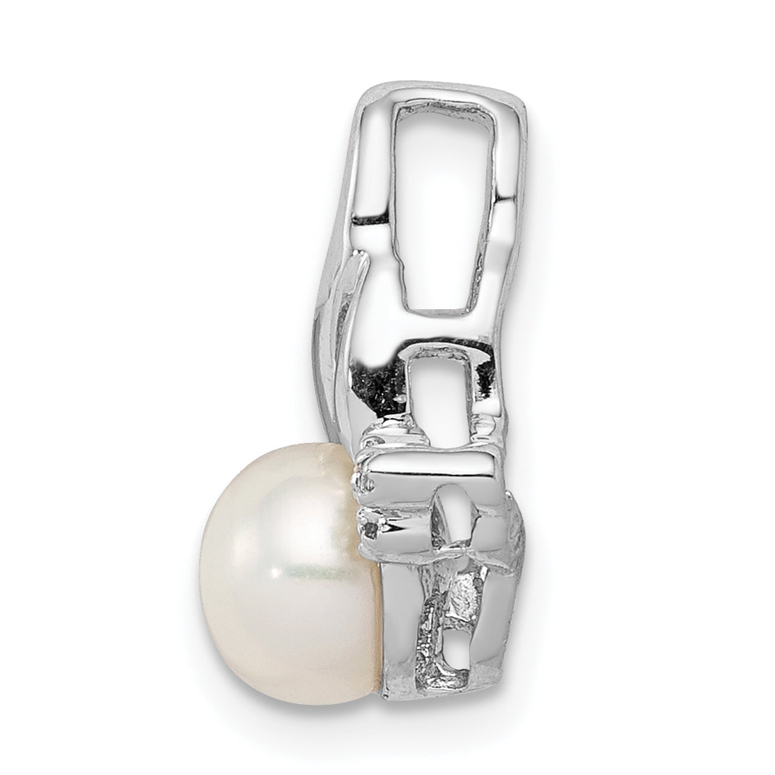 Sterling Silver Rhodium 6mm FW Cultured Pearl & Diamond Chain Slide Secondary image