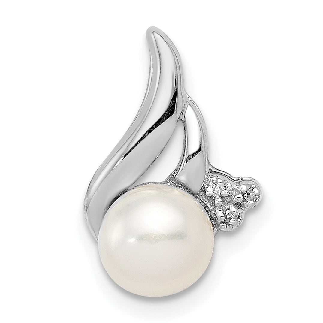 Sterling Silver Rhodium 6mm FW Cultured Pearl & Diamond Chain Slide Main image