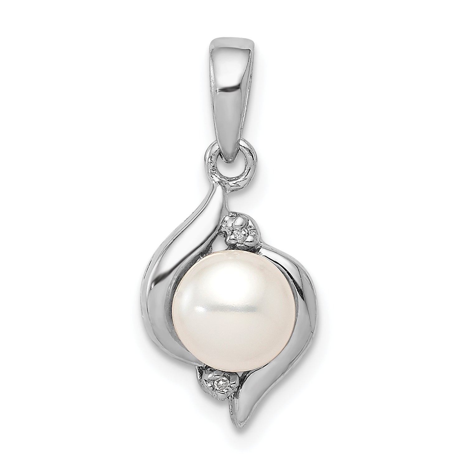 Sterling Silver Rhodium 6mm FW Cultured Pearl & Diamond Pendant Main image