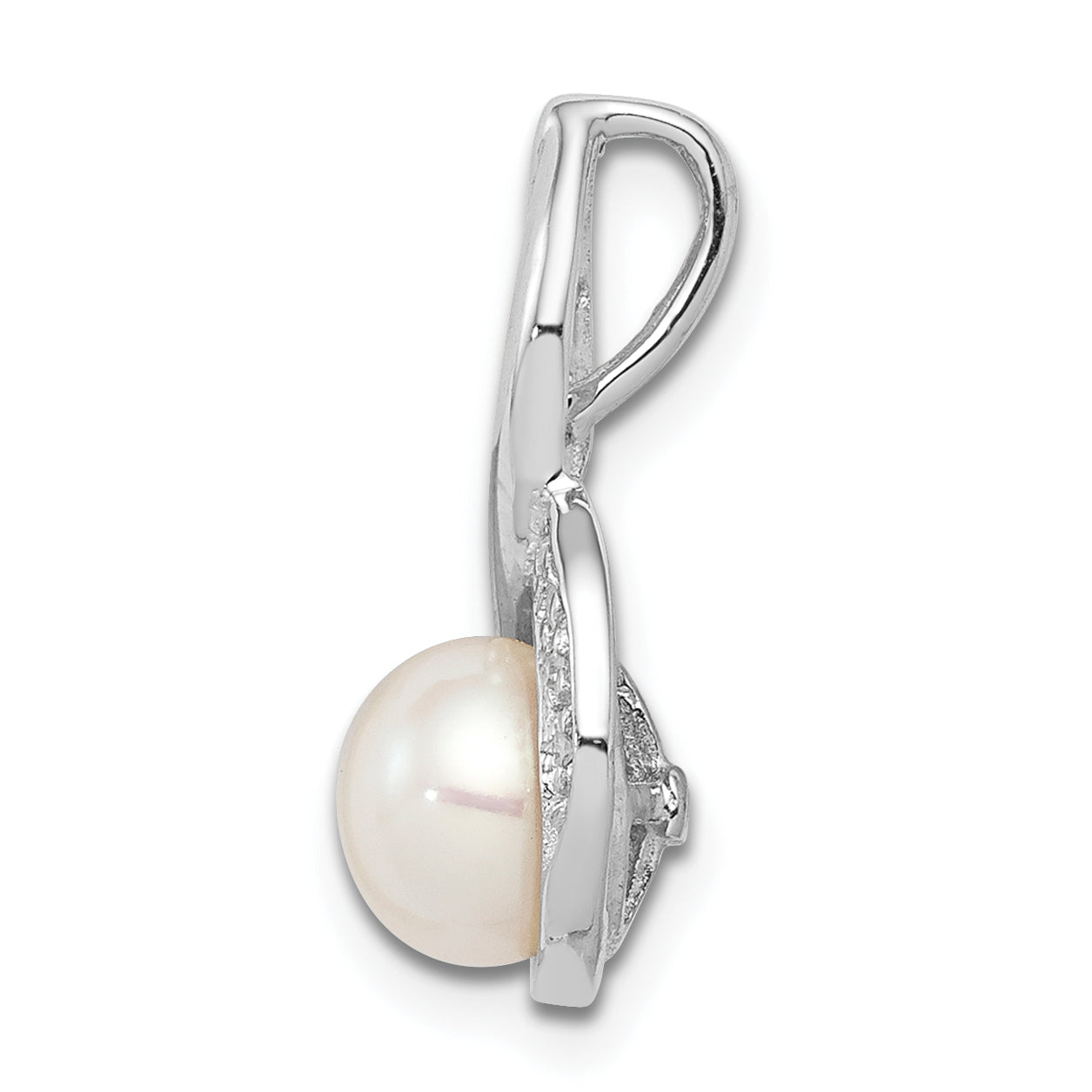Sterling Silver Rhodium 6mm FW Cultured Pearl & Diamond Chain Slide Secondary image