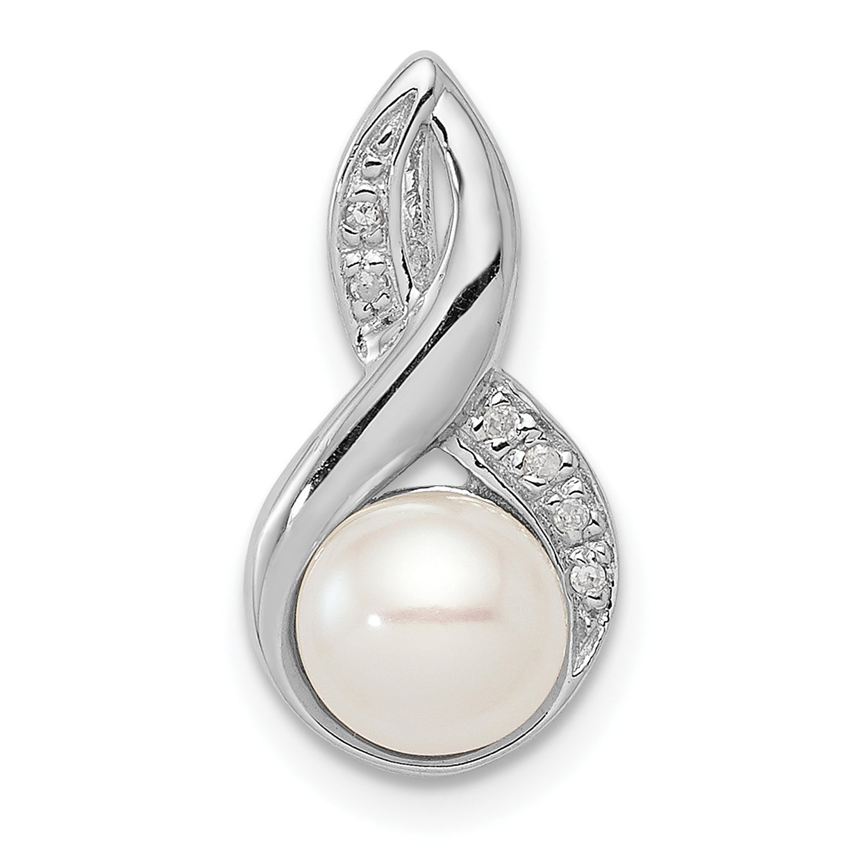 Sterling Silver Rhodium 6mm FW Cultured Pearl & Diamond Chain Slide Main image