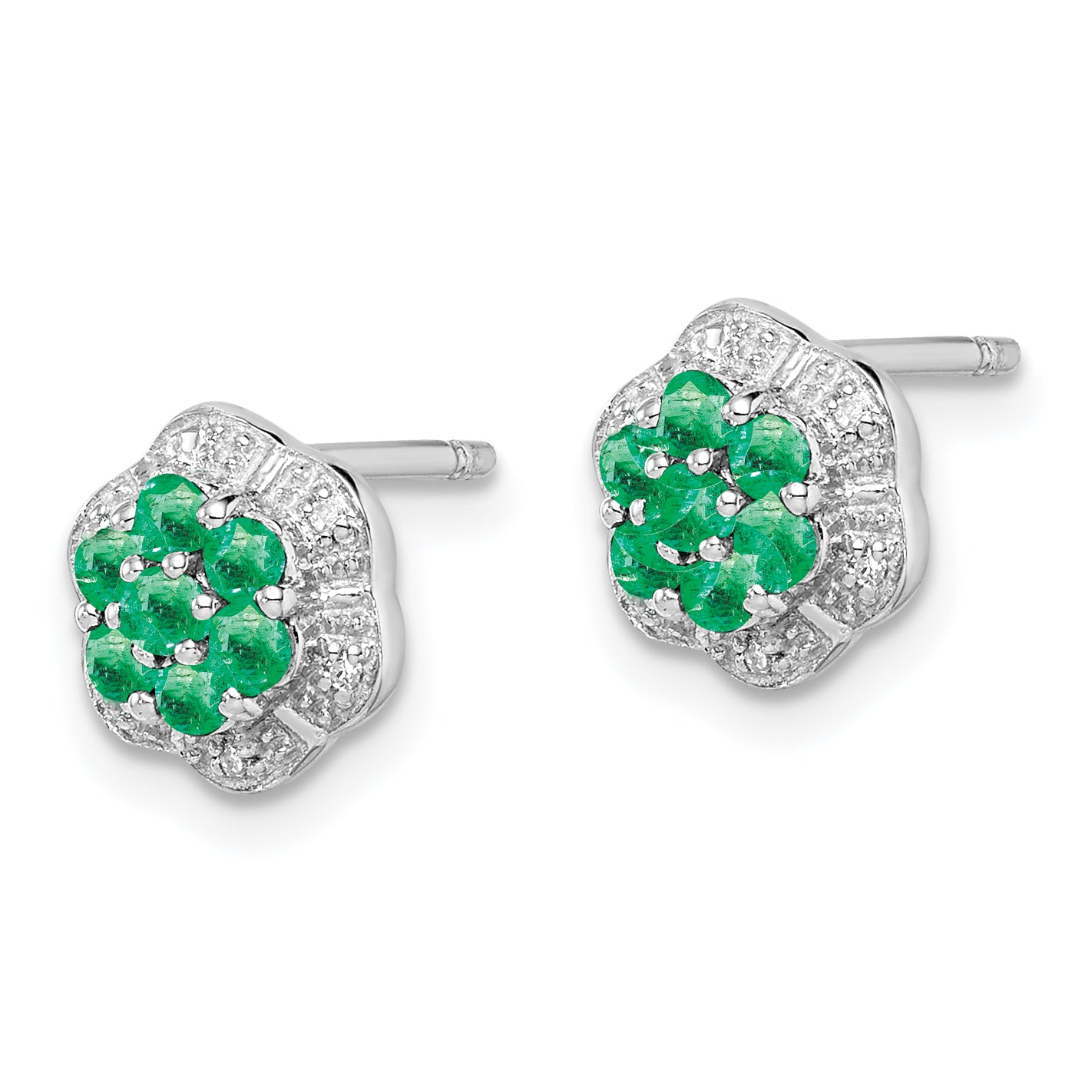 Sophia Jewelers Sterling Silver Emerald & Diamond Earrings, Polished Cluster Design Secondary image