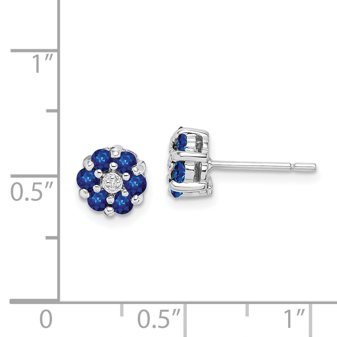 Sterling Silver Rhodium Sapphire & Diamond Post Earrings