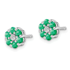 Sterling Silver 925 Emerald & Diamond Cluster Earrings  Polished & Natural Gemstones