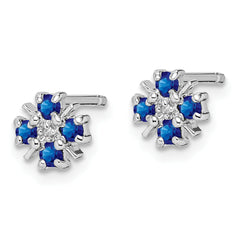 Sterling Silver 925 Sapphire & Diamond Post Earrings, Polished Finish Birthstone Elegance
