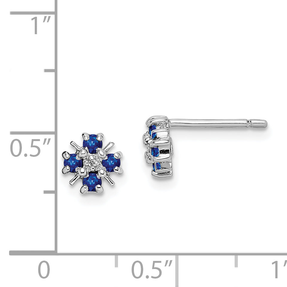 Sterling Silver 925 Sapphire & Diamond Post Earrings, Polished Finish Birthstone Elegance