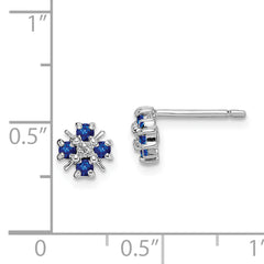Sterling Silver 925 Sapphire & Diamond Post Earrings, Polished Finish Birthstone Elegance