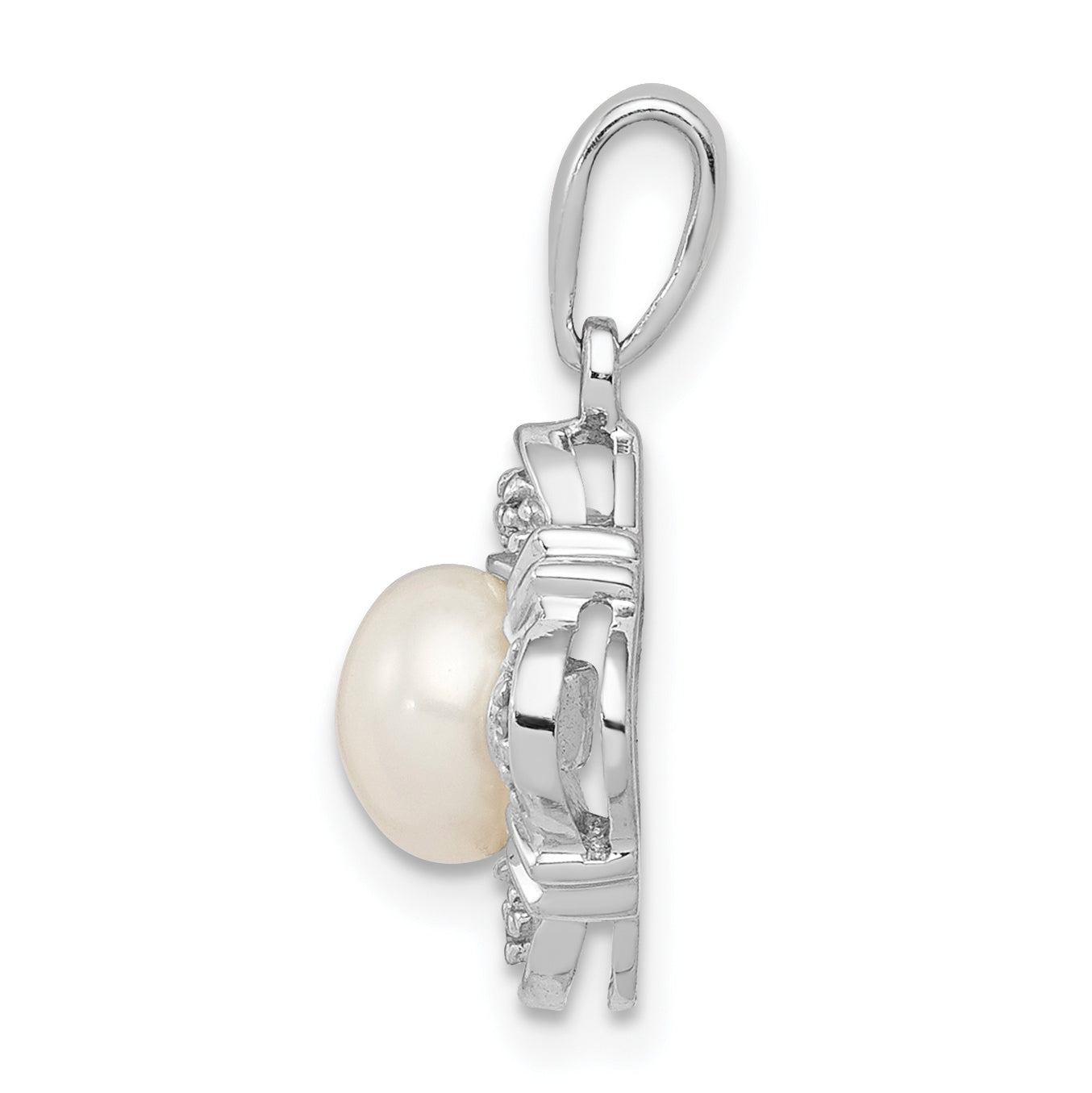 Sterling Silver Rhodium FW Cultured Pearl & Diamond Pendant Secondary image