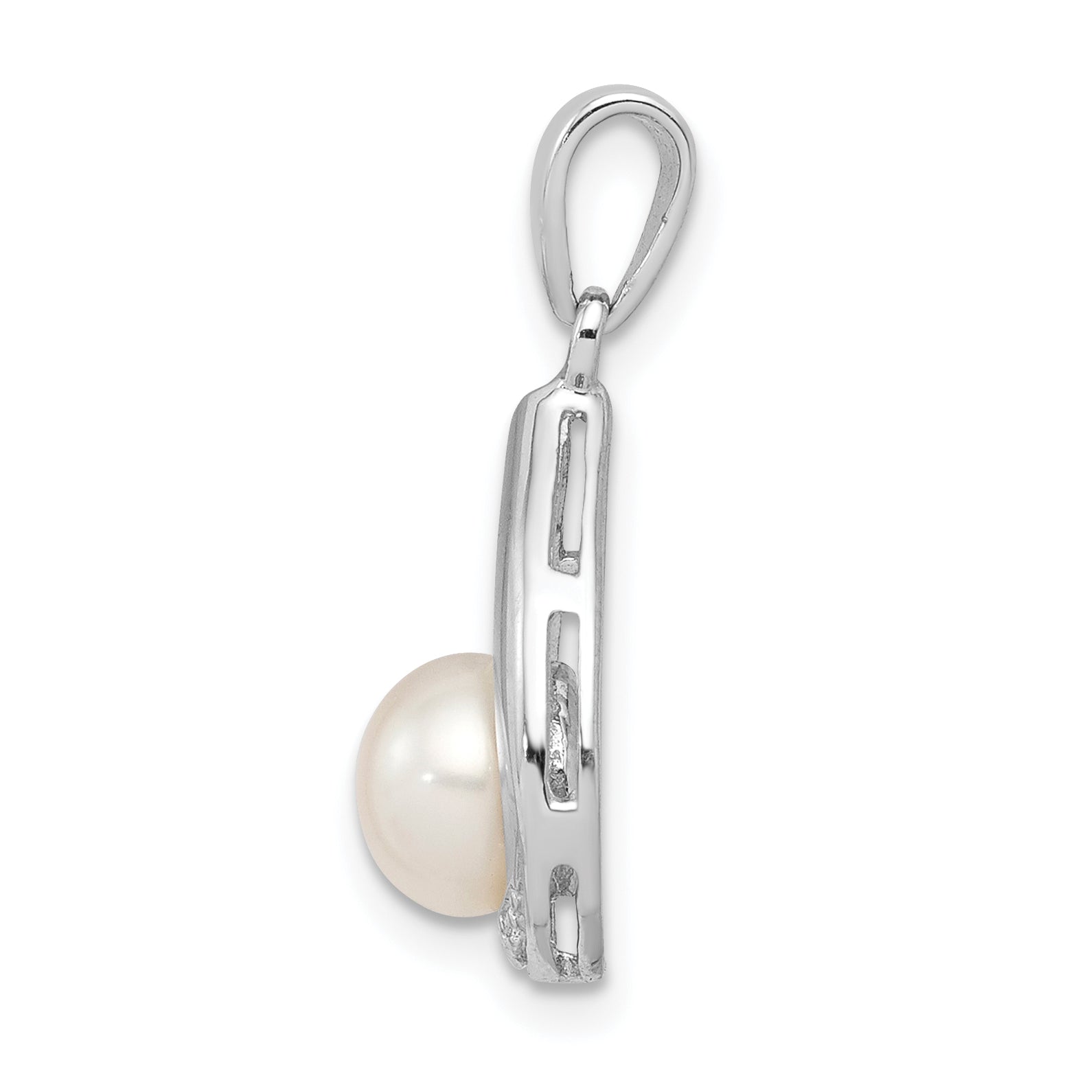 Sterling Silver Rhodium FW Cultured Pearl & Diamond Pendant Secondary image