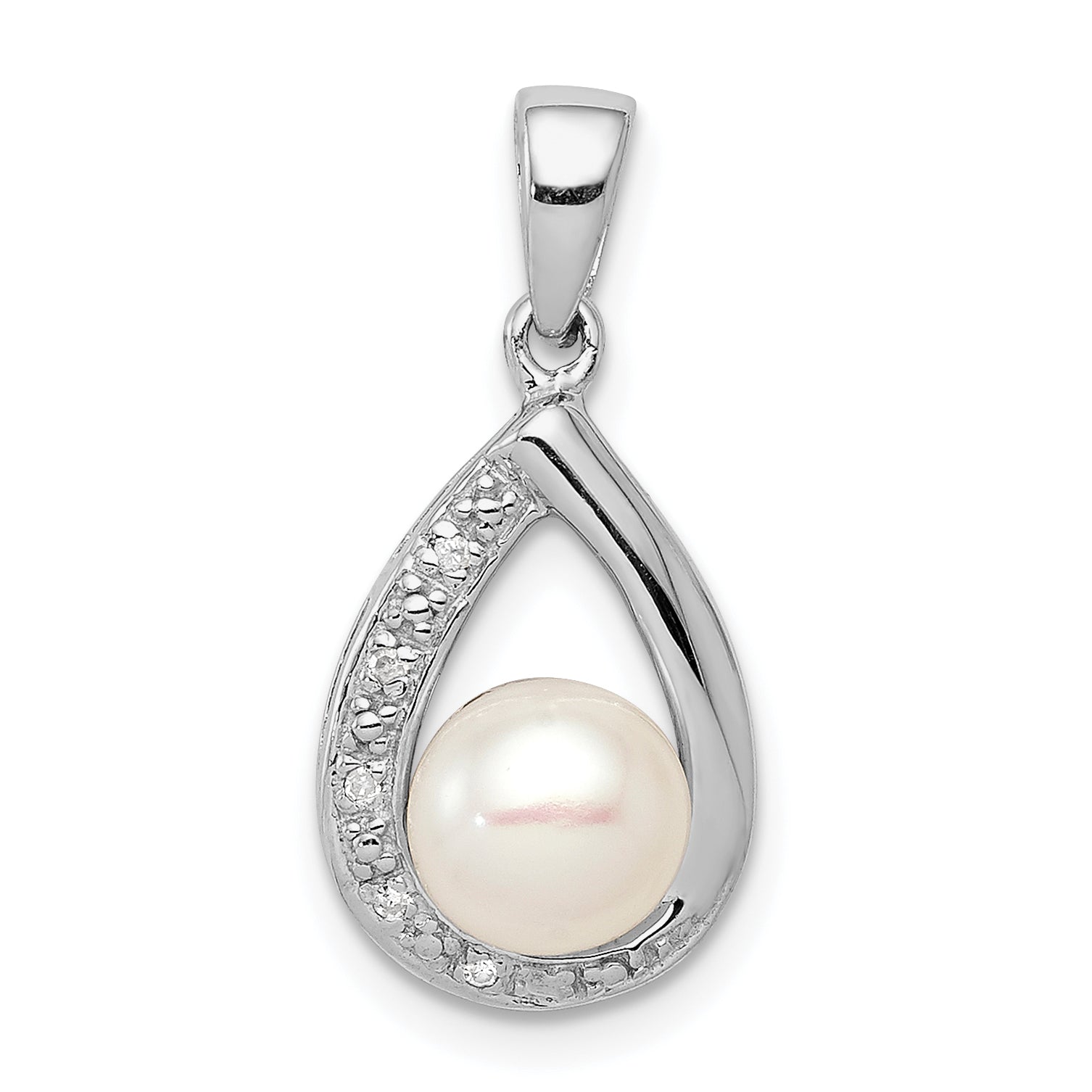 Sterling Silver Rhodium FW Cultured Pearl & Diamond Pendant Main image