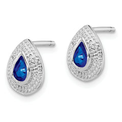 Sterling Silver Sapphire & Diamond Earrings with Polished Finish, Pear Shape