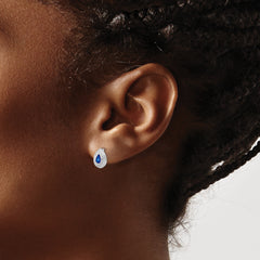 Sterling Silver Sapphire & Diamond Earrings with Polished Finish, Pear Shape