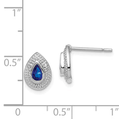 Sterling Silver Sapphire & Diamond Earrings with Polished Finish, Pear Shape