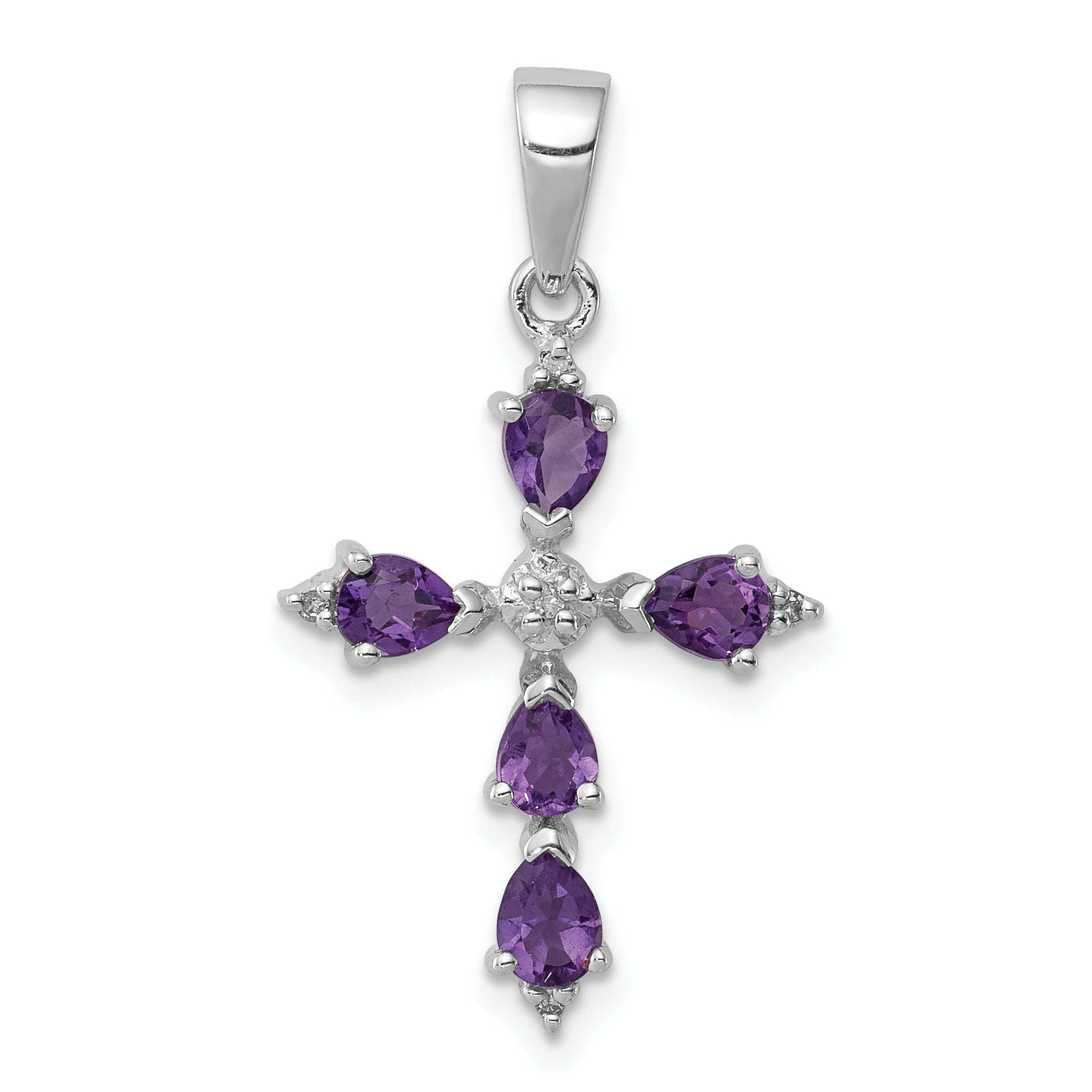 Sterling Silver Rhodium Plated Amethyst Cross Pendant Main image