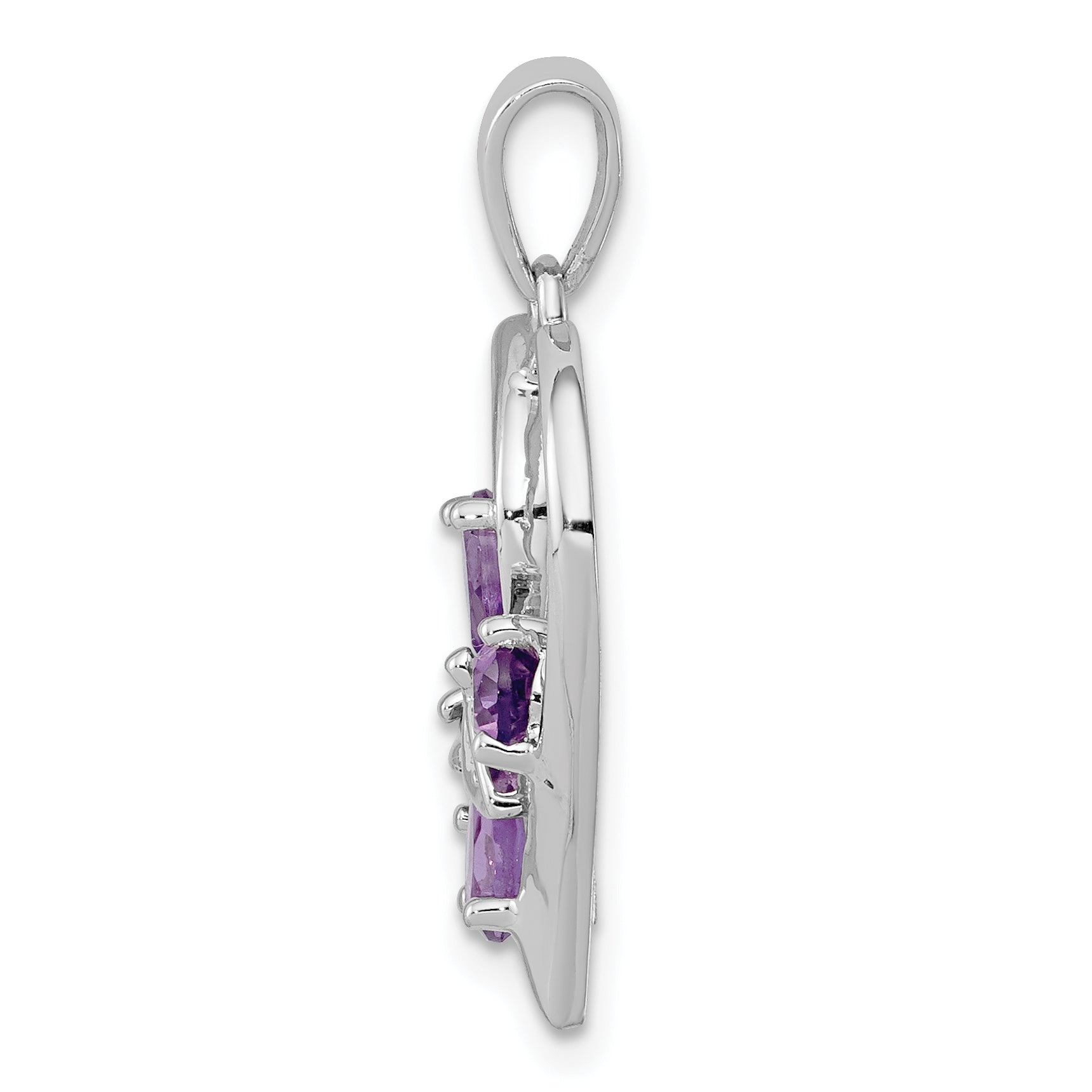 Sterling Silver RH Plated Amethyst and Diamond Butterfly Heart Pendant Secondary image