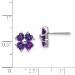 925 Sterling Silver Amethyst Flower Earrings with Rhodium Plating  Polished & Elegant