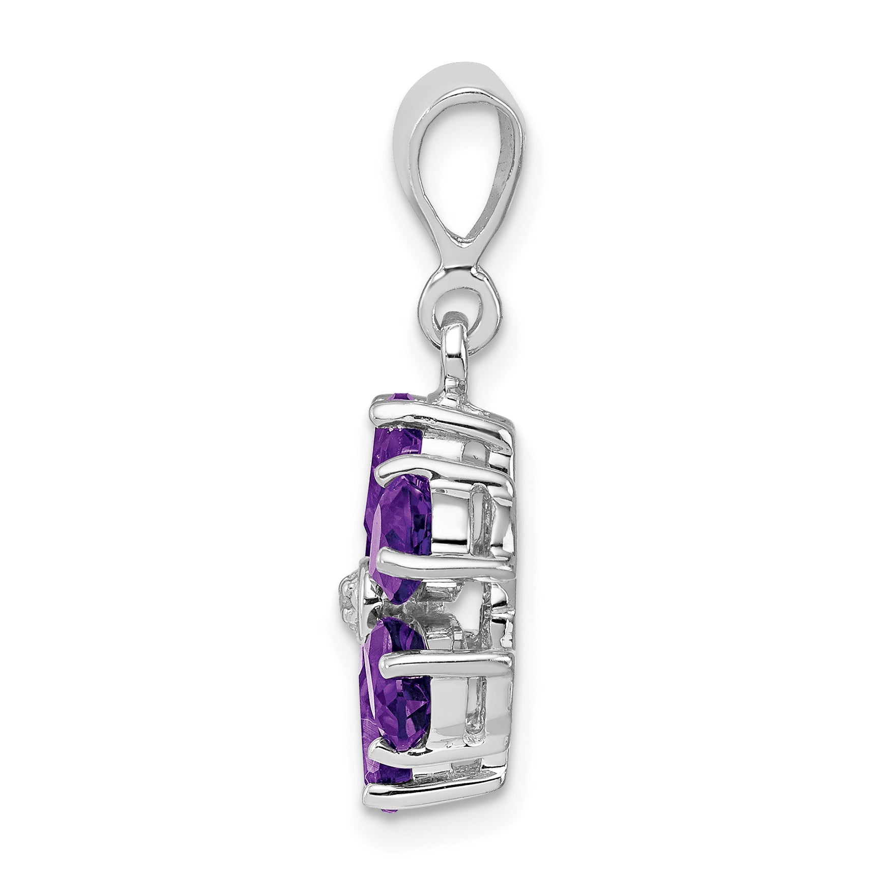 Sterling Silver Rhodium Plated Amethyst and Diamond Flower Pendant Secondary image