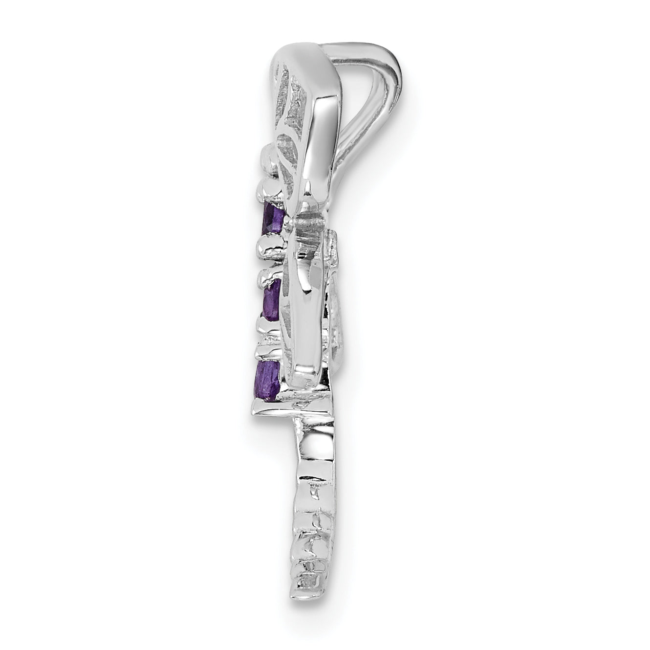 Sterling Silver Rhodium Amethyst Dragonfly Pendant Secondary image