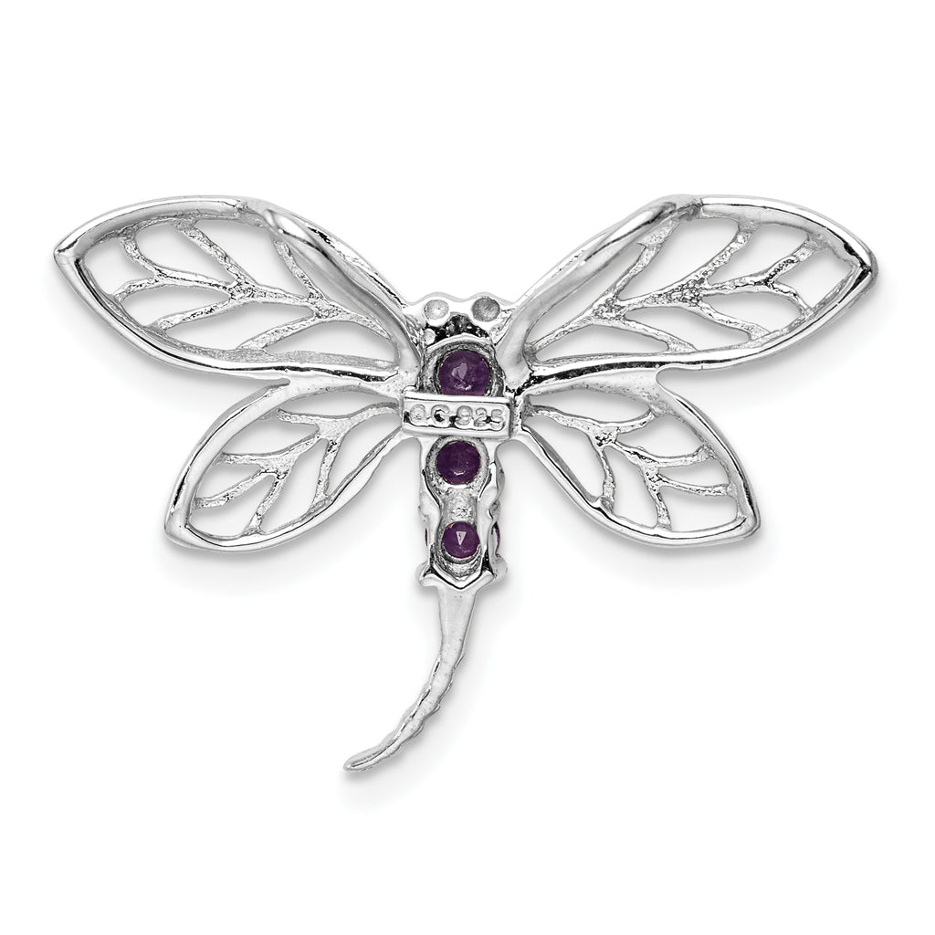 Sterling Silver Rhodium Amethyst Dragonfly Pendant