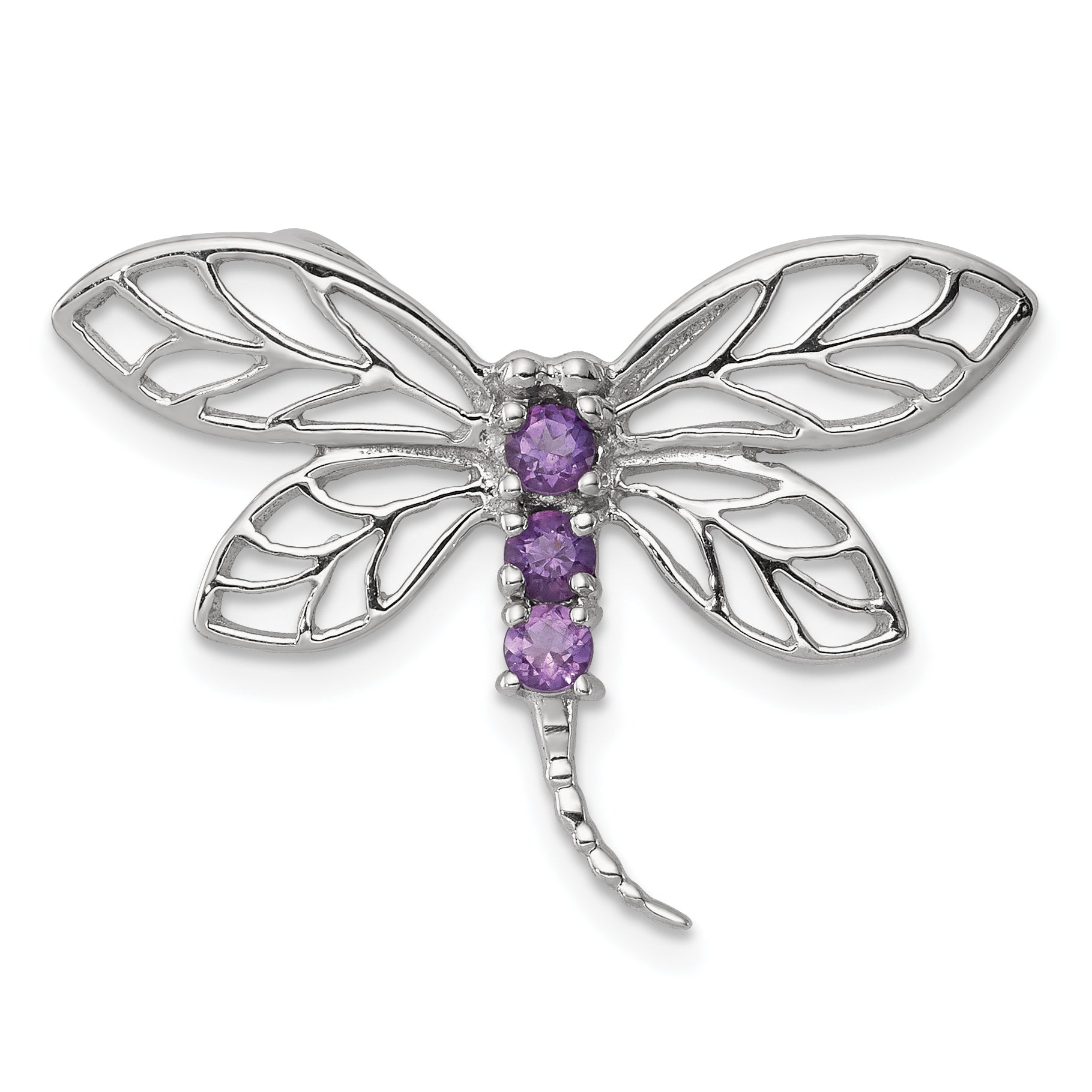 Sterling Silver Rhodium Amethyst Dragonfly Pendant Main image