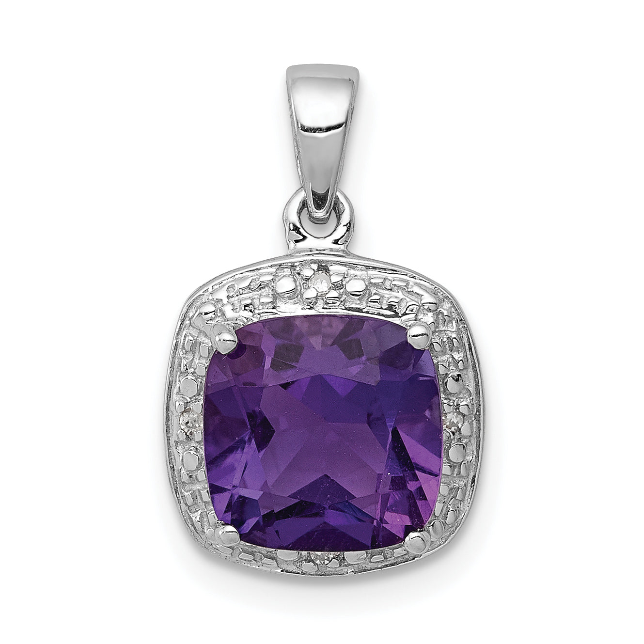 Sterling Silver Rhodium Plated Amethyst and Diamond Pendant Main image