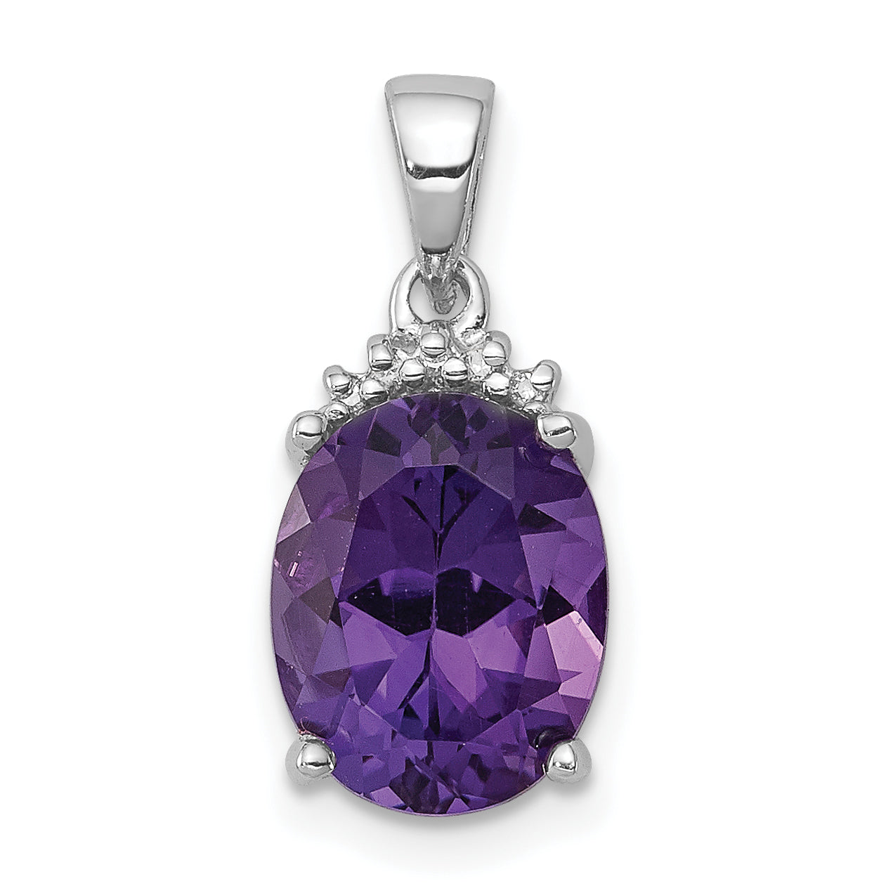Sterling Silver Rhodium Plated Amethyst and Diamond Pendant Main image
