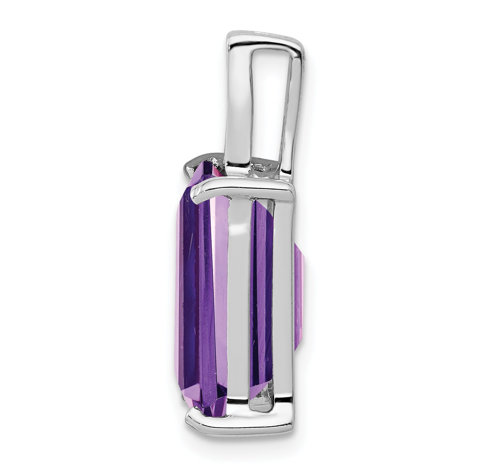 Sterling Silver Rhodium Emerald-cut Amethyst & Diamond Pendant Secondary image