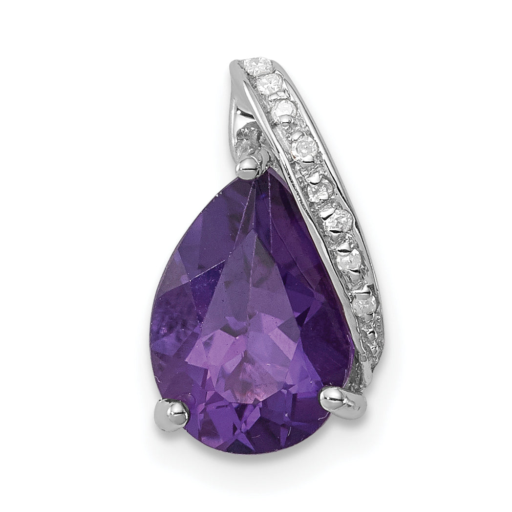 Sterling Silver Rhodium Pear Amethyst Chain Slide Main image