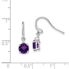 Sterling Silver Rhodium Plated Amethyst and Diamond Wire Earrings
