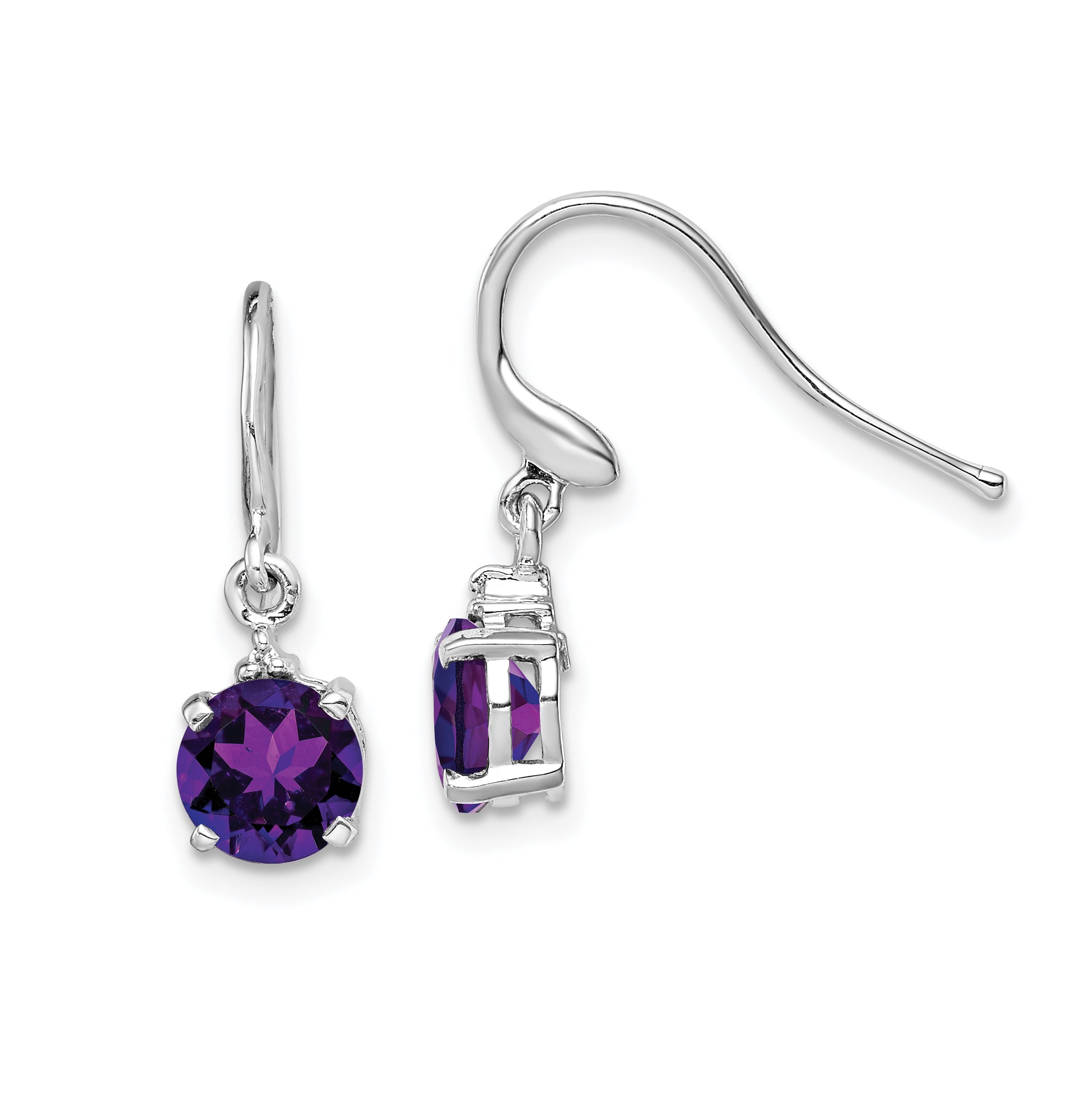 Sterling Silver Rhodium Plated Amethyst and Diamond Wire Earrings