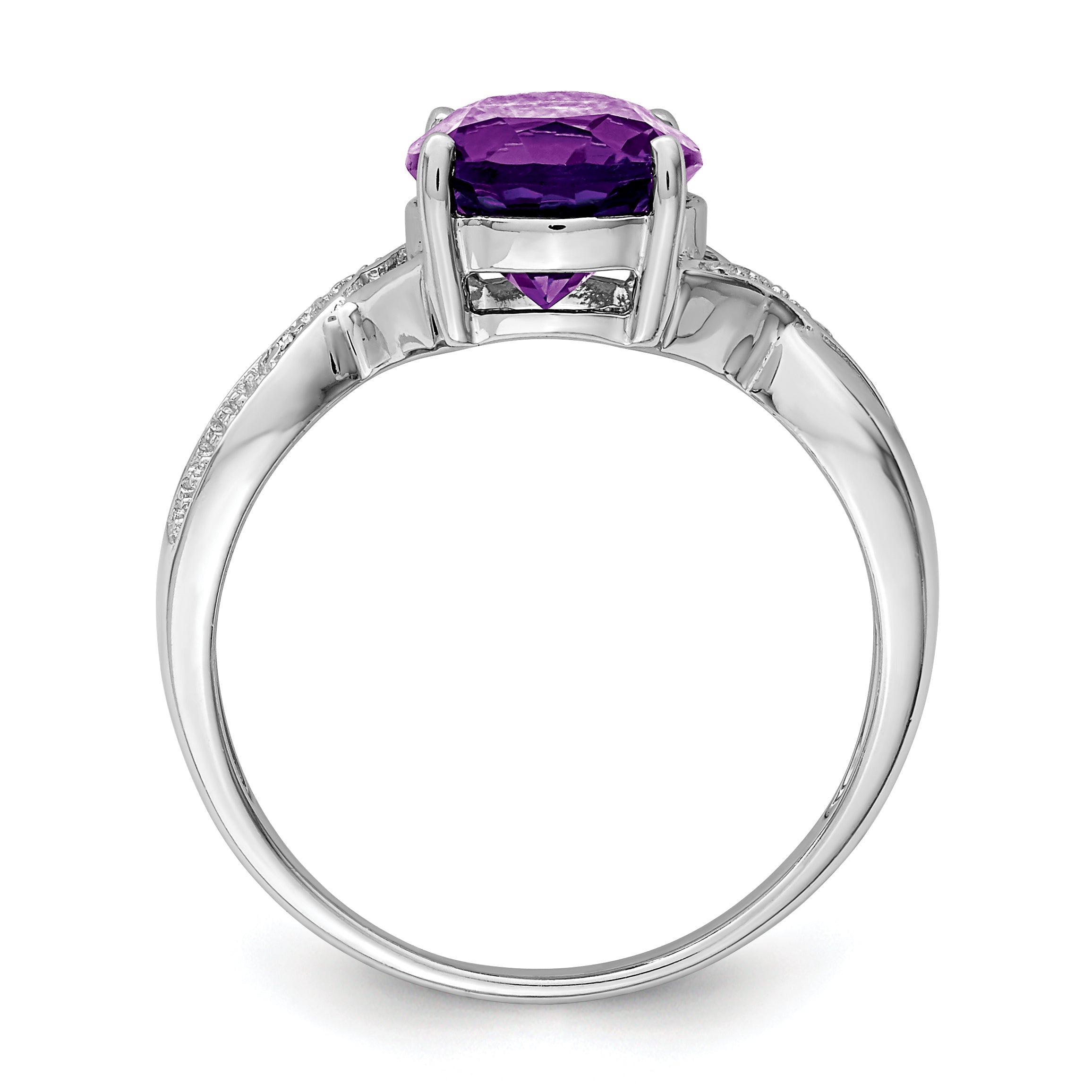 Sterling Silver Rhodium Amethyst & Diamond Ring Secondary image