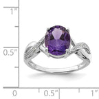 Sterling Silver Rhodium Amethyst & Diamond Ring