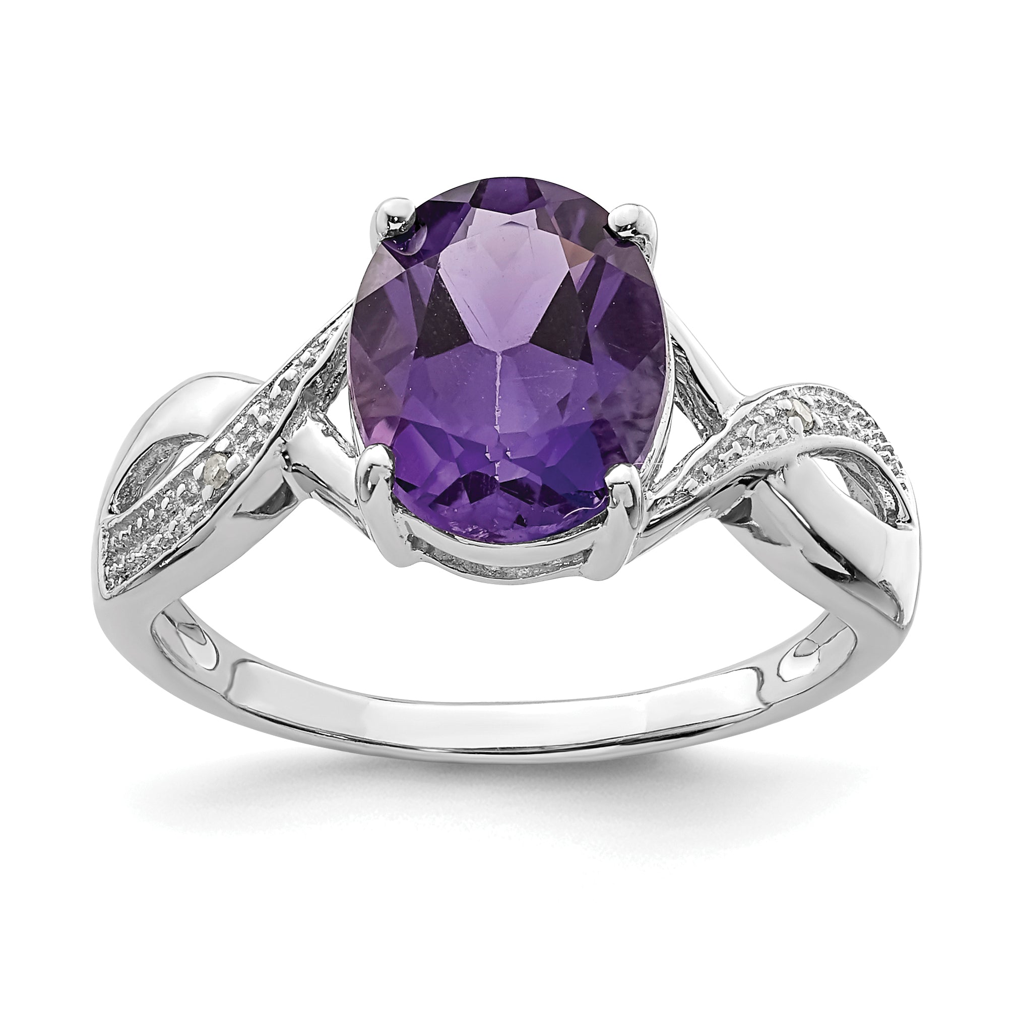 Sterling Silver Rhodium Amethyst & Diamond Ring Main image