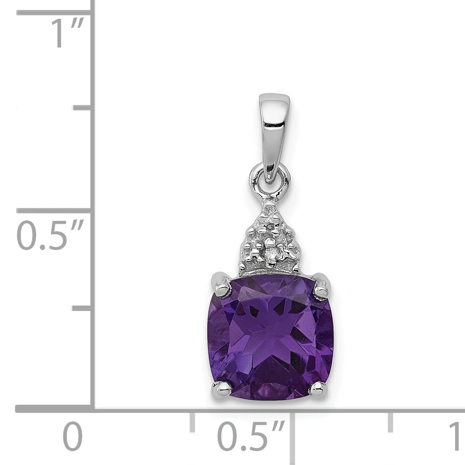 Sterling Silver Rhodium Plated Amethyst and Diamond Pendant