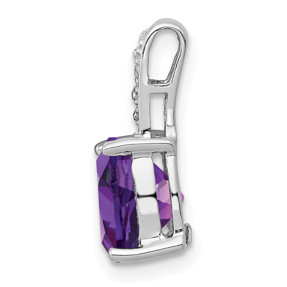 Sterling Silver Rhodium Plated Amethyst and Diamond Pendant Secondary image