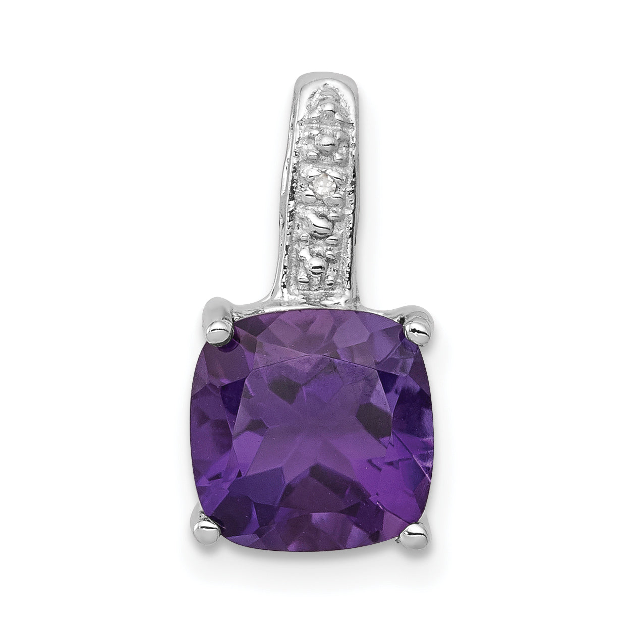 Sterling Silver Rhodium Plated Amethyst and Diamond Pendant Main image