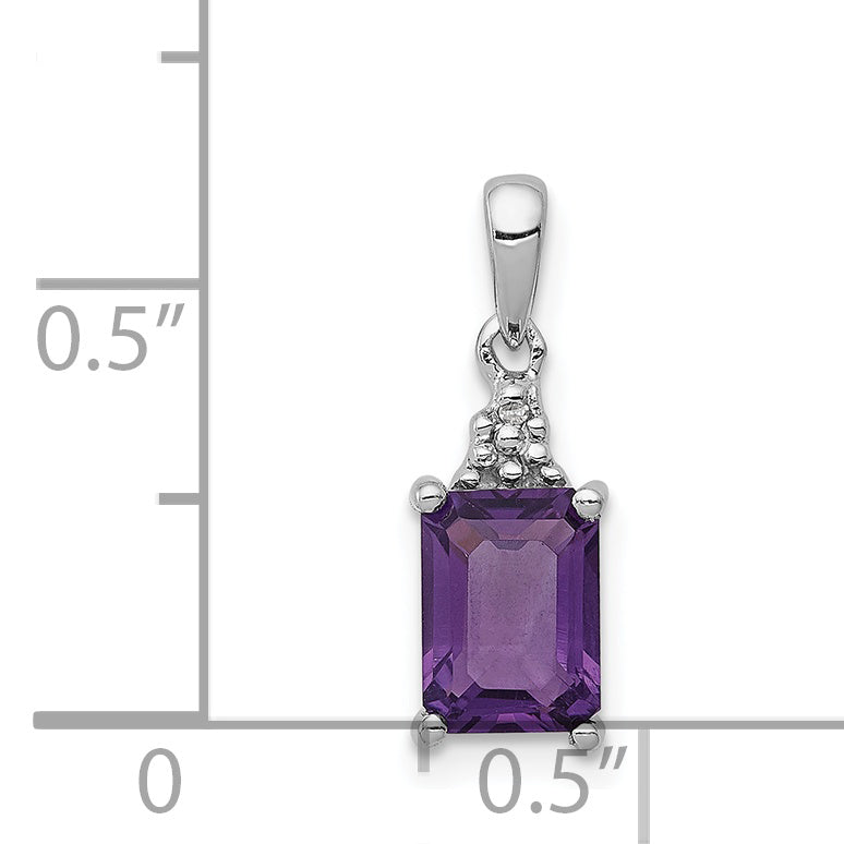 Sterling Silver Rhodium Plated Amethyst and Diamond Pendant