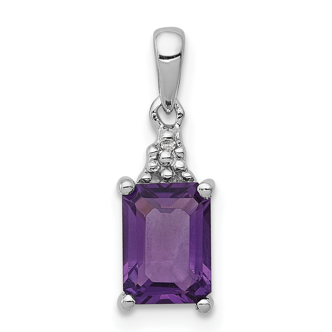 Sterling Silver Rhodium Plated Amethyst and Diamond Pendant