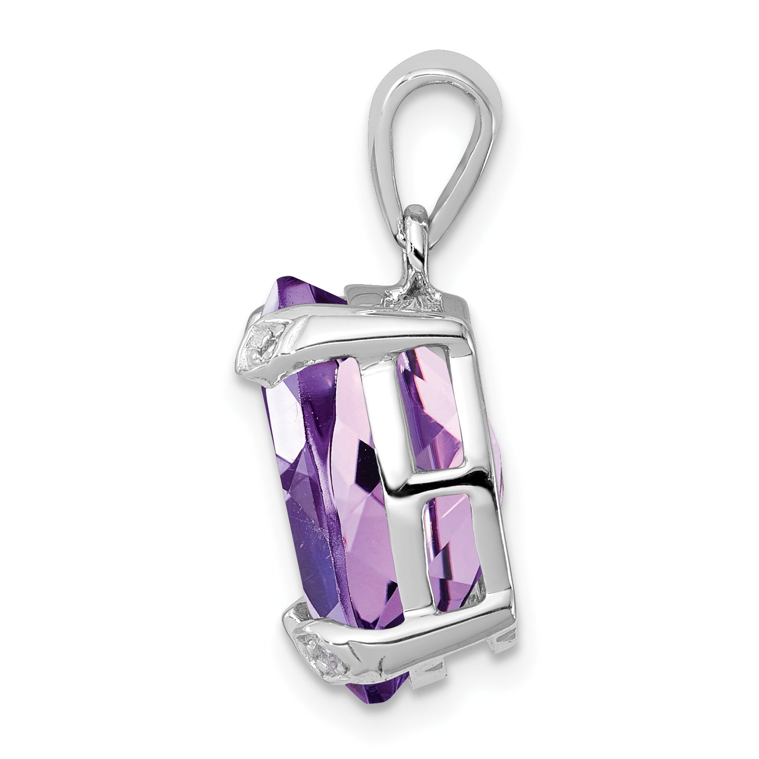 Sterling Silver Rhodium Plated Amethyst and Diamond Pendant Secondary image