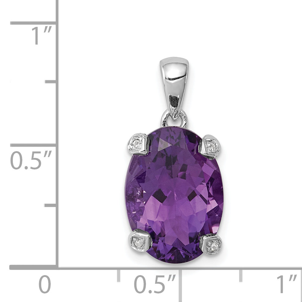 Sterling Silver Rhodium Plated Amethyst and Diamond Pendant