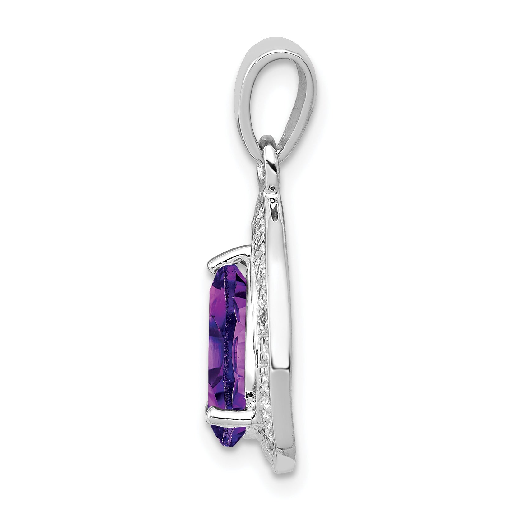 Sterling Silver Rhodium Plated Amethyst and Diamond Pendant Secondary image