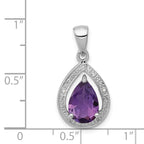 Sterling Silver Rhodium Plated Amethyst and Diamond Pendant