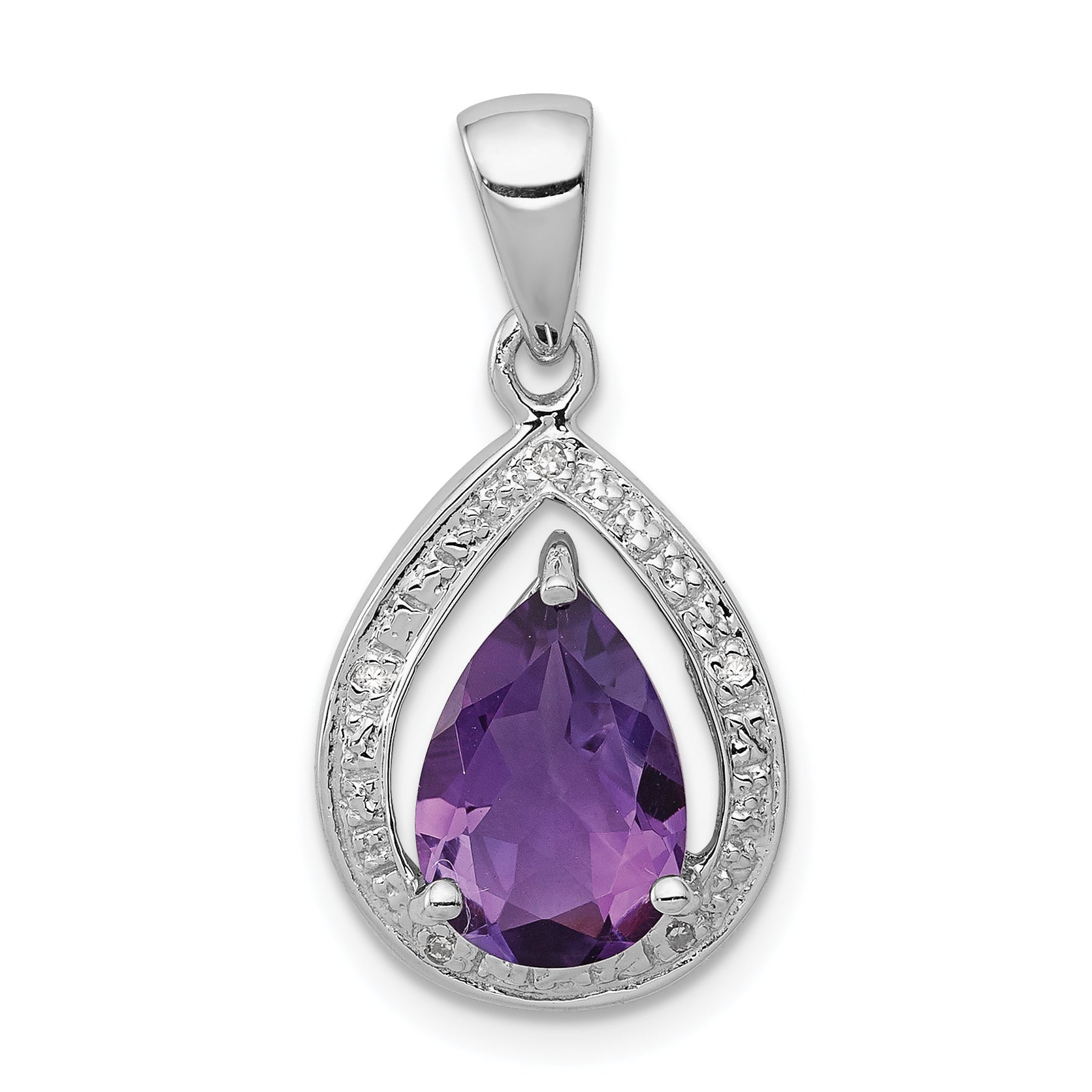 Sterling Silver Rhodium Plated Amethyst and Diamond Pendant Main image