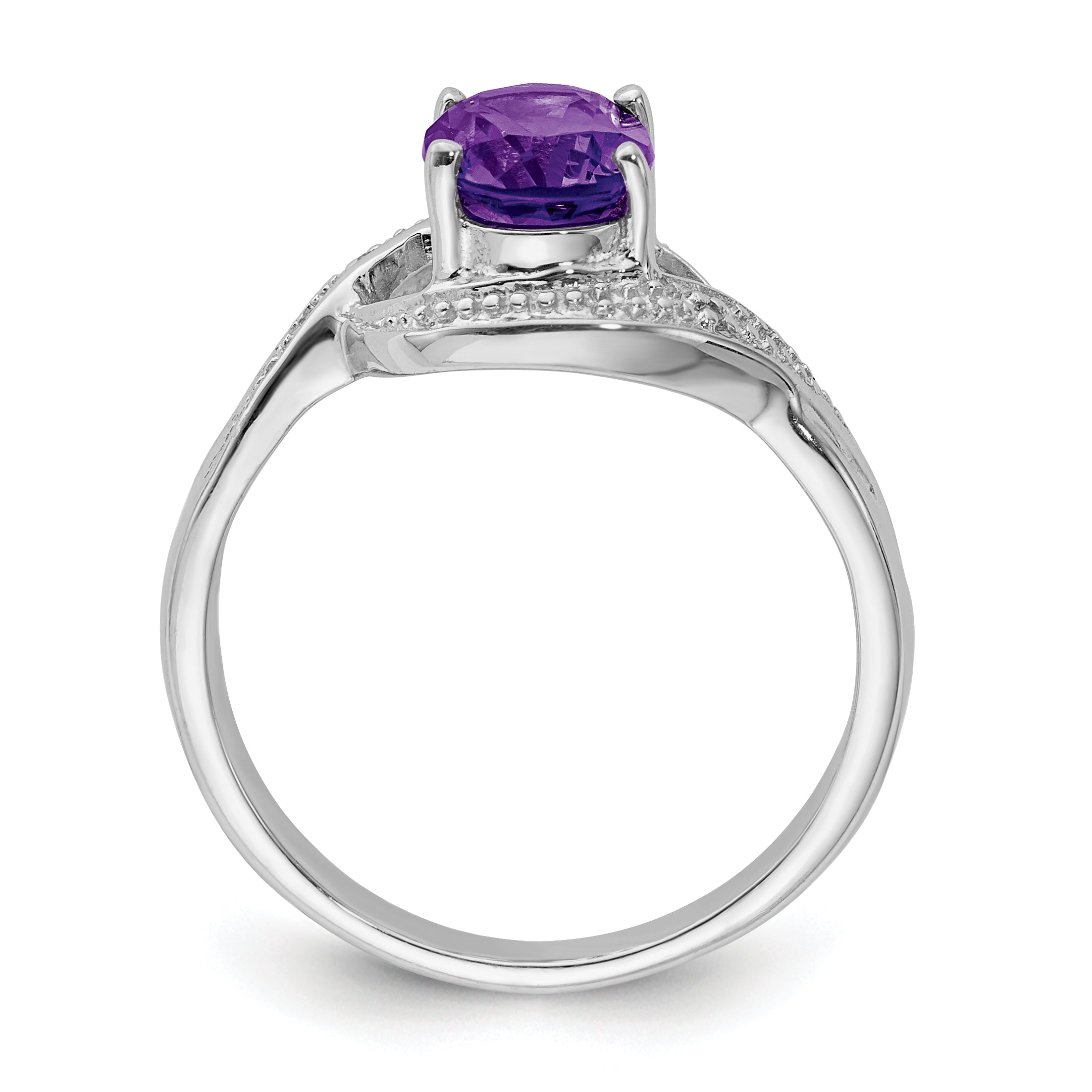 Sterling Silver Rhodium Amethyst Diamond Ring Secondary image